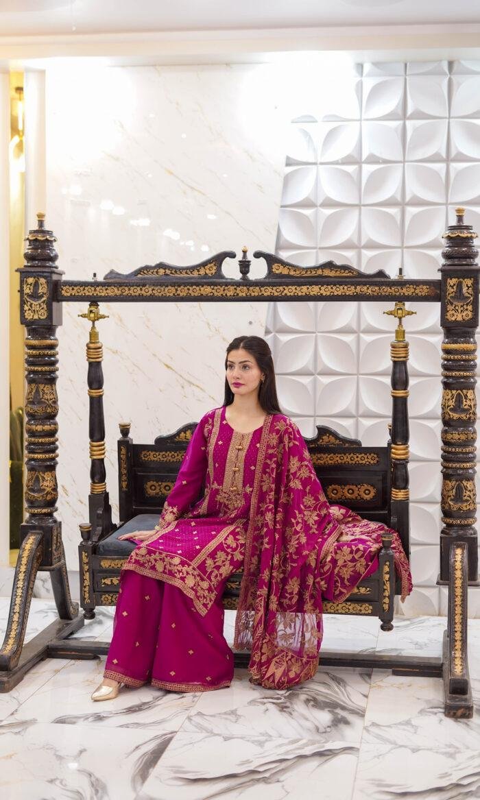 Shocking Pink Embroidered 3-Piece Suit