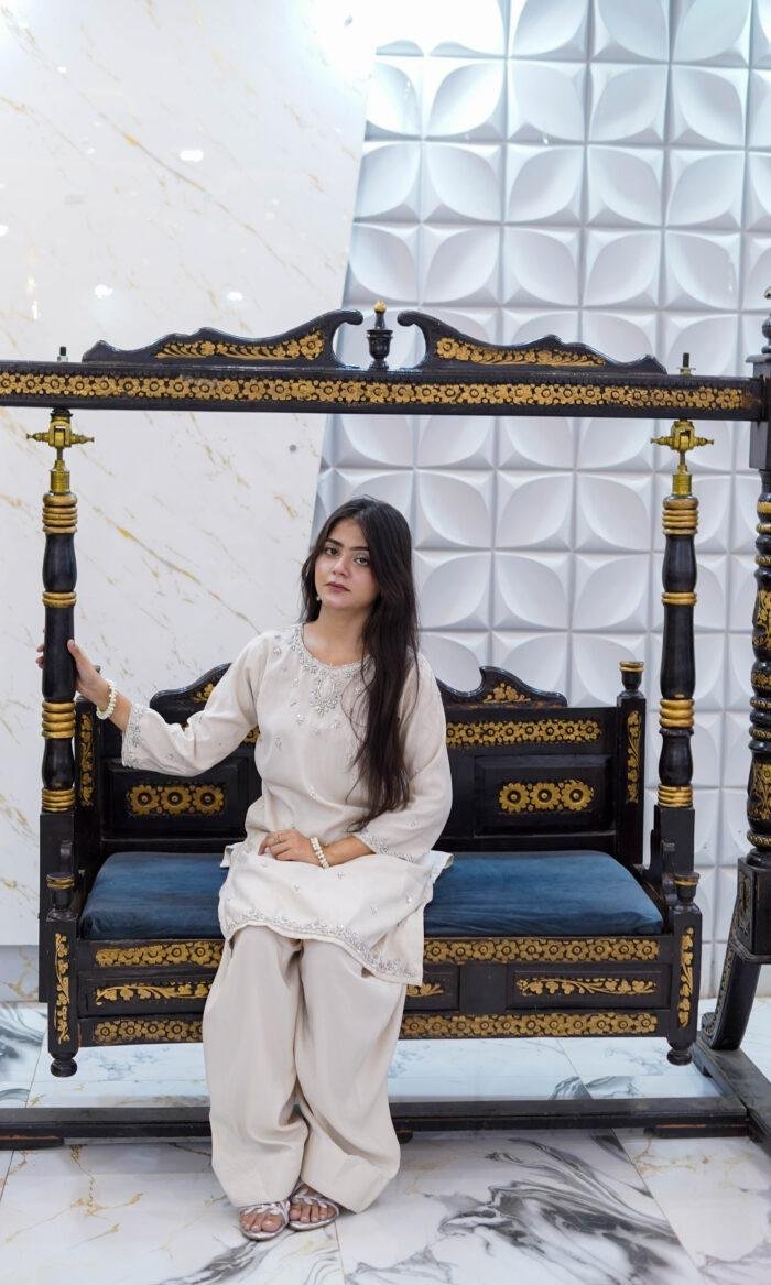 Ivory Elegance Hand-Embroidered Raw Silk