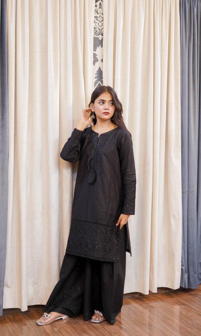 Midnight Onyx Embroidered Premium Cotton