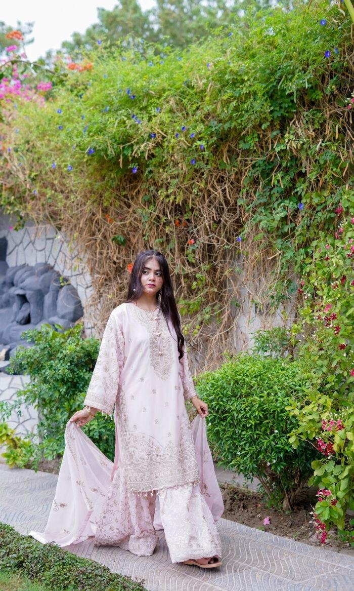 Blush Pink Embroidered Gharara Suit Set