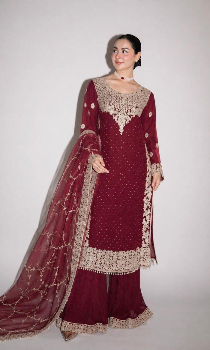 Royal Deep Maroon Heavily Embroidered