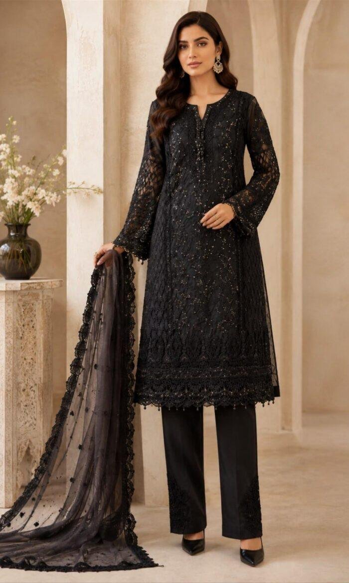 Luxury Black Embroidered Dress