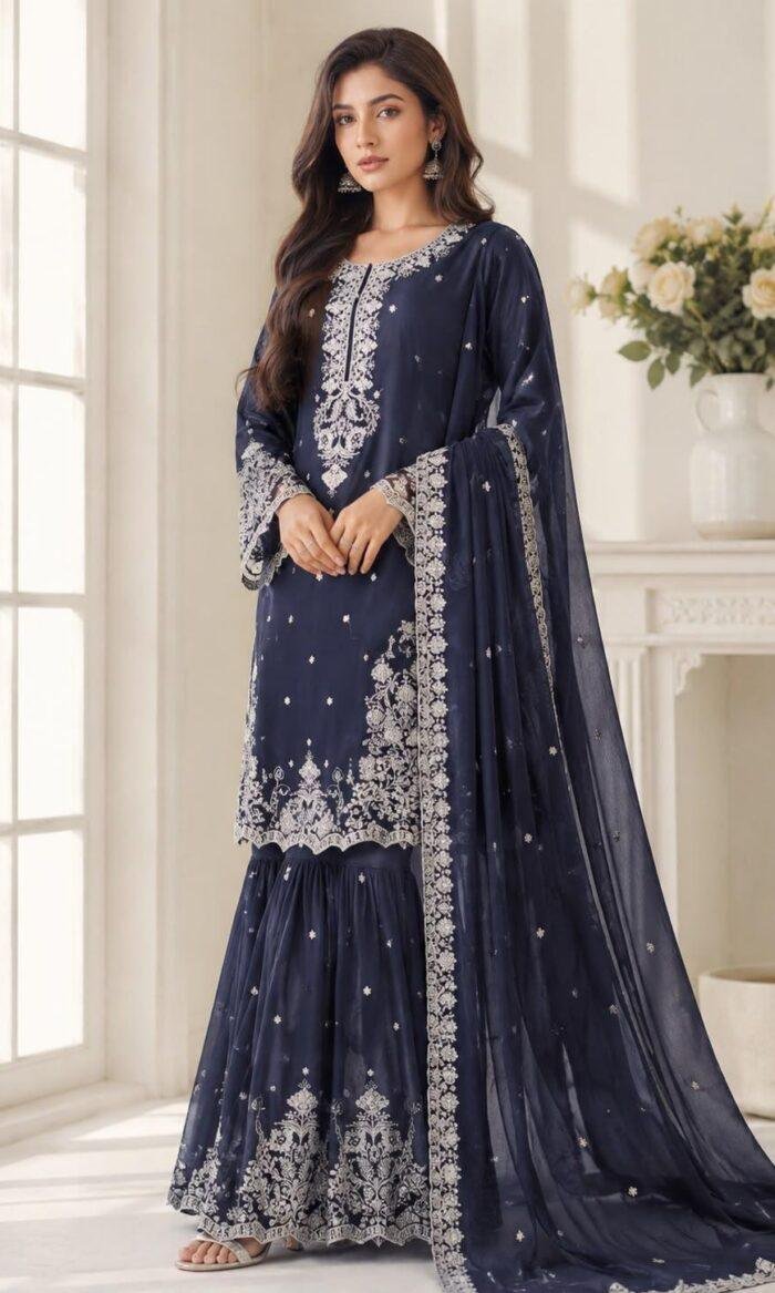Midnight Navy Blue Gharara