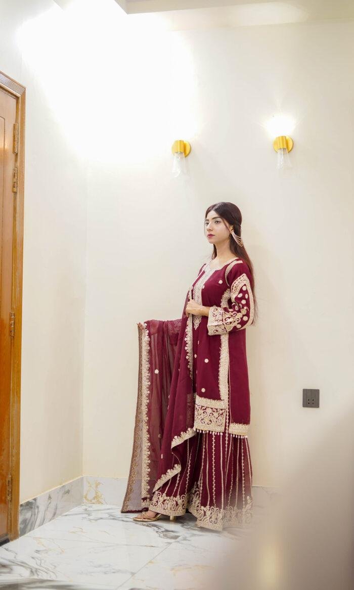 Royal Maroon Embroidered Dress