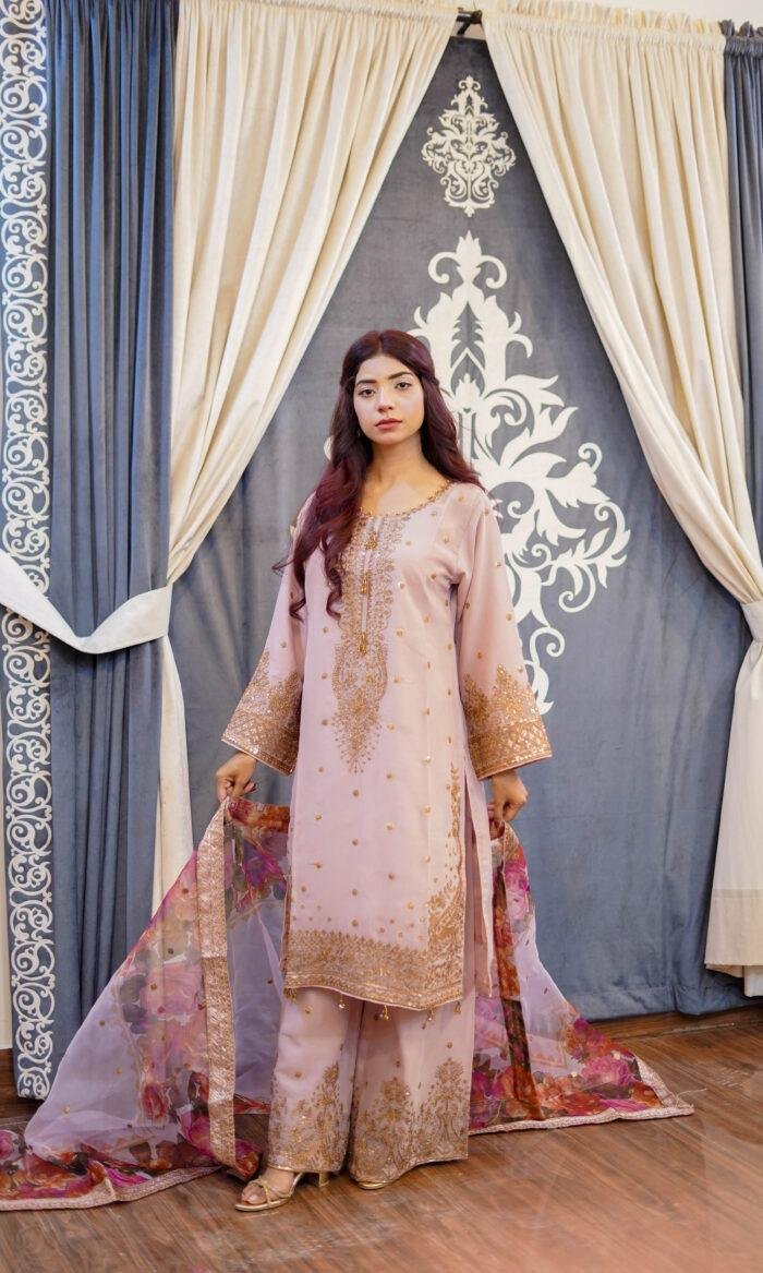 Elegant Lailc Pink Embroidered